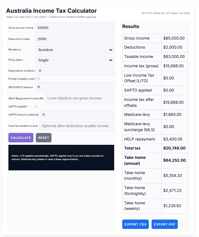 Australia Income Tax Calculator 2026 | Salary After Tax & Take-Home Pay